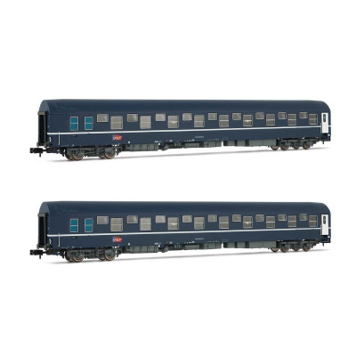 HN4343 SNCF, coffret de 2 voitures couchettes T2, livrée bleue siglée "dégradé", époque V-VI