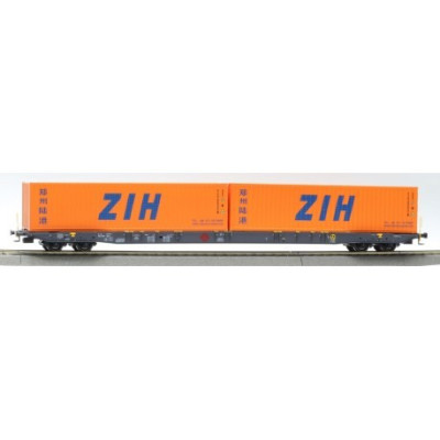 WAGON PORTE CONTENEUR Sggnss 80 ERMEWA ET 2 CONTENEURS ZIH, PAR IGRA MODEL IG96010049