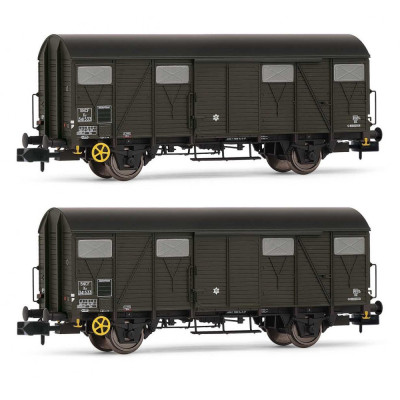 SET DE 2 WAGONS COUVERTS A ESSIEUX TYPE K, SNCF, N, EpIII, PAR ARNOLD HN6514