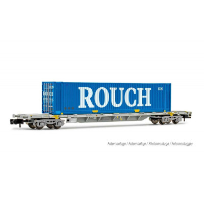 WAGON PORTE CONTENEUR DE 60' A 4 ESSIEUX, CHARGE AVEC UN CONTENEUR DE 45' ROUCH, N, EpVI, PAR ARNOLD HN6531
