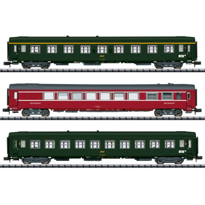 COFFRET 3 VOITURES, 2 UIC B10 ET A9 ET UNE VRU TRAIN NICE PARIS PAR MINITRIX 18219