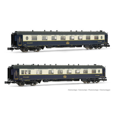 COFFRET DE 2 VOITURES VOYAGEURS PULLMAN CIWL FLECHE D'OR, ECHELLE N, EpIII, PAR ARNOLD HN4404
