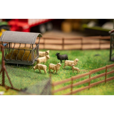1 LOT DE 7 MOUTONS AVEC MINIBRUITAGE, HO, PAR FALLER F180236