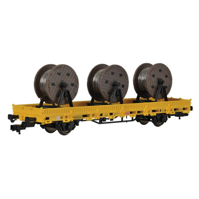 WAGON PLAT AVEC 3 TOURETS DE CABLE CATENAIRE ENTRETIEN DES VOIES, PAR VIESSMANN/KIBRI 26269