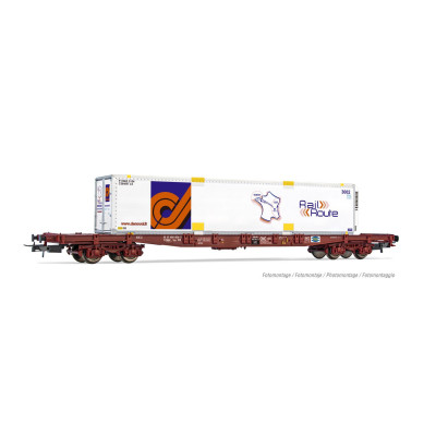 WAGON PORTE CONTENEUR A 4 ESSIEUX S70 AVEC CAISSE MOBILE RAIL ROUTE, HO, EpV, PAR JOUEF HJ6243