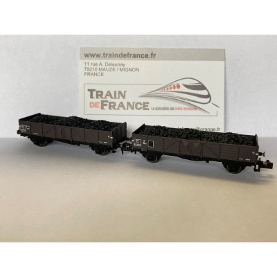 COFFRET DE 2 WAGONS OUVERT A 2 ESSIEUX TTOUW, CHARGE AVEC CHARBON, ECHELLE N, EpIII, PAR ARNOLD HN6492