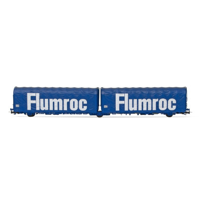 WAGONS BACHE A 3 ESSIEUX LAILS, LIVREE BLEUE, FLUMROC, SNCF, HO, EpIV PAR JOUEF HJ6238
