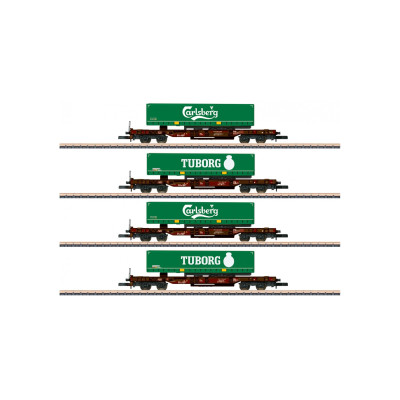COFFRET DE 4 WAGONS PORTE CONTENEUR, ECHELLE Z, Ep VI, PAR MARKLIN ...