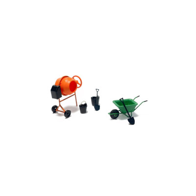 COFFRET BETONNIER ORANGE AVEC BROUETTE, PELLES ET SEAUX, PAR MAFEN 221041