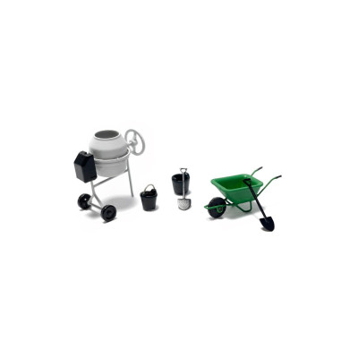 COFFRET BETONNIER GRISE AVEC BROUETTE, PELLES ET SEAUX, PAR MAFEN 221042
