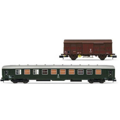 COFFRET  TRAIN DE MAINTENANCE, COMPOSE D'UNE VOITURE DEV ET D'UN WAGOND G4, ECHELLE N, EpIV/V, PAR ARNOLD HN4446