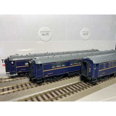 COFFRET DE 3 VOITURES WL S3 CIWL,HO, EpIV, BLEU, LIVREE 1968, ECLAIRAGE INTERIEUR, PAR LS MODELS 49320