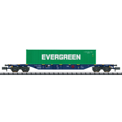 1 WAGON PLAT PORTE CONTENEUR TYPE Sgnss, 4 ESSIEUX, AVEC CONTENEUR 40 PIEDS, ECHELLE N, PAR MINITRIX 18560