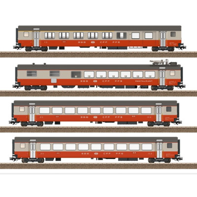 1 COFFRET DE 4 VOITURES VOYAGEUR SWISS EXPRESS, HO, EpIV, PAR TRIX 23690