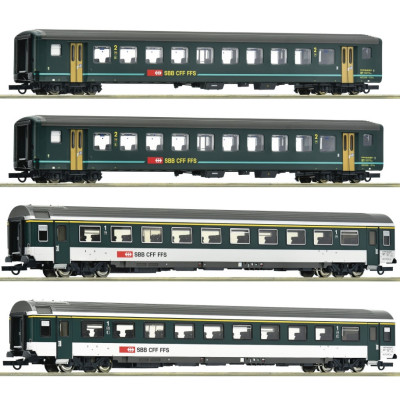 1 COFFRET DE 4 VOITURES 1617 POUR TRAIN INTERREGIO, CFF, HO, EpV, PAR ROCO 6200091