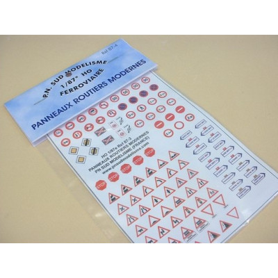 1 PLANCHE ADHESIVE DE DIVERS PANNEAU DE SIGNALISATION ROUTIERE MODERNES, HO, PAR PN SUD MODELISME 87-3