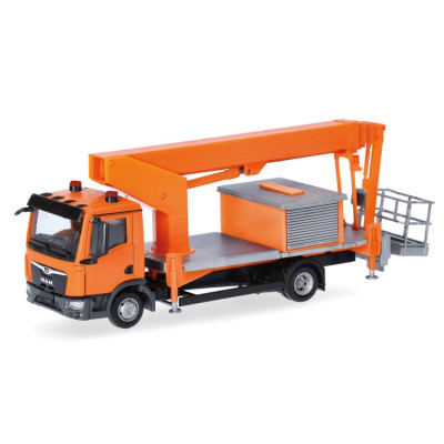 CAMION NACELLE ELEVATRICE MAN TGL CC TK310, ORANGE, HO, PAR HERPA 319584