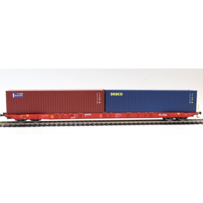 WAGON PLAT PORTE CONTENEURS Sggnss  RAILCARGO AVEC 2 CONTENEURS SEACO ET BEACON ,HO, EpVI, PAR IGRA MODEL 96010093