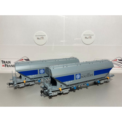 COFFRET DE 2 WAGONS  CEREALIERS GROUPE SOUFFLET, F-SOCO, HO, PAR B MODELS 45.362