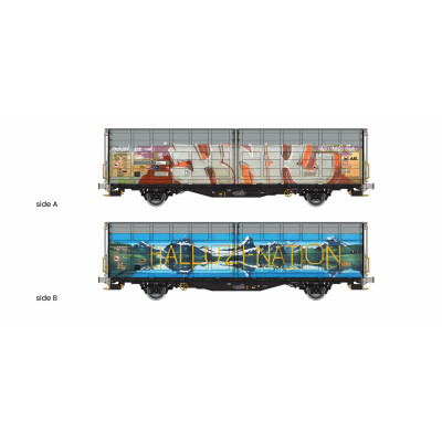WAGON A PAROIS COULISSANTES, Hbbillns, GRAFFITIS SUR LES DEUX COTES, SBB,HO, EpVI, PAR ALBERT MODELL 245057