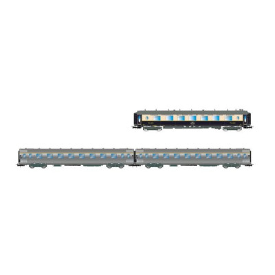 1 COFFRET DE 3 VOITURES SUD EXPRESS, VOITURE SALON CIWL, 2 DEV INOX COURTES, no2/2,HO, EpIII/IV, PAR JOUEF HJ4214