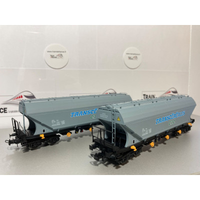 COFFRET DE 2 WAGONS  CEREALIERS TRANSCEREALES, F-CTC,BLEU, HO, PAR B MODELS 45.373