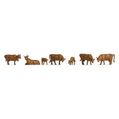 LOT DE 5 VACHES BRUNES ET 2 VEAUX, ECHELLE N, PAR NOCH 38216